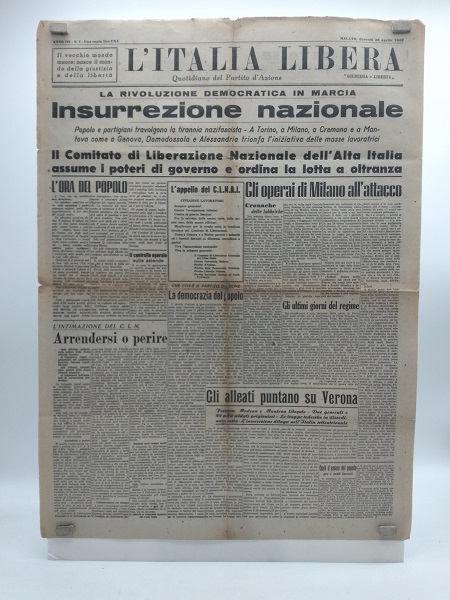 L'Italia libera. Quotidiano del Partito d'Azione. Anno III. N. 7. Milano, Giovedì 26 aprile 1945